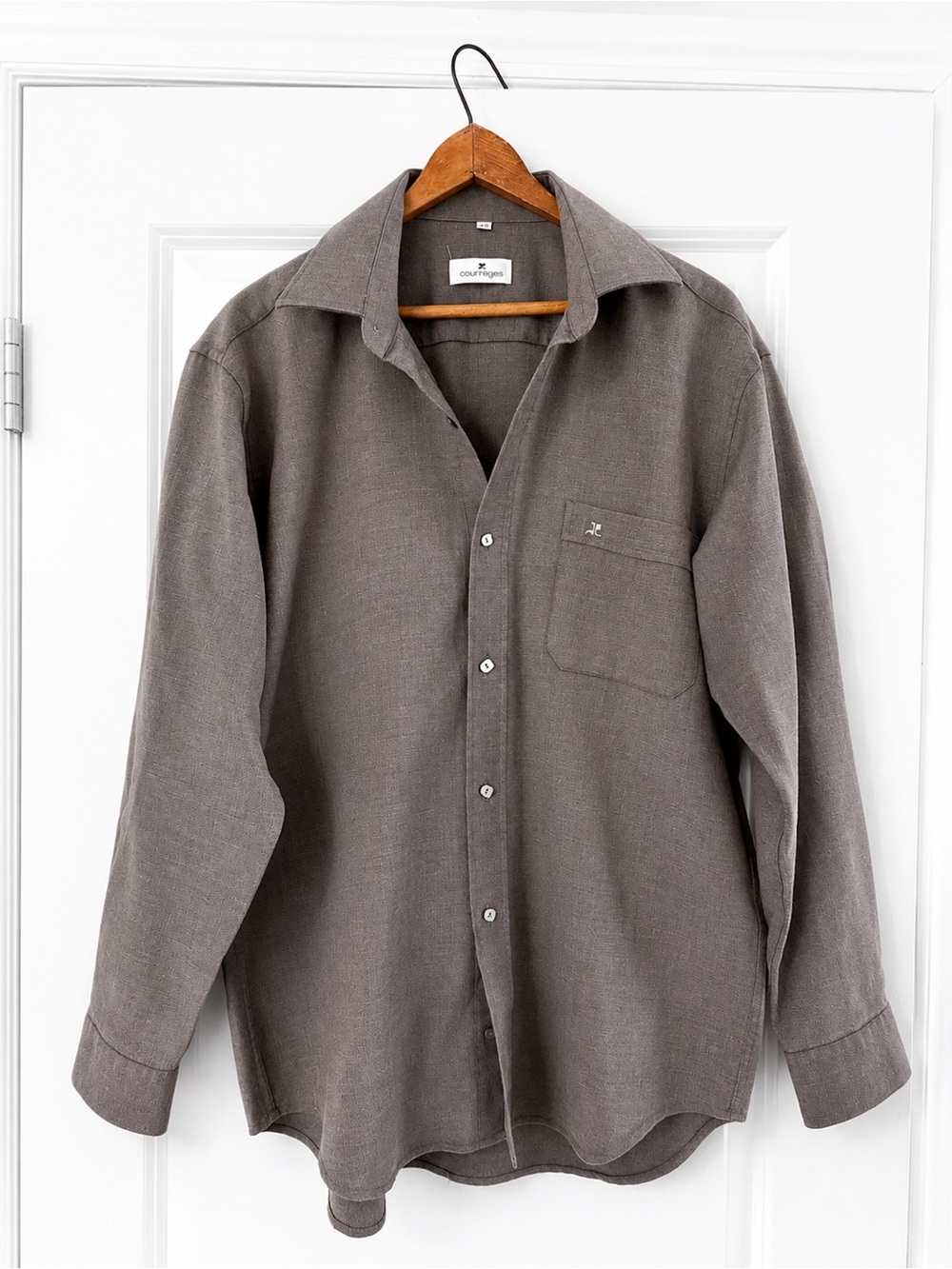 Vintage Courrèges Paris Men’s Button Down Shirt Gray Size 42 Designer Minimalist